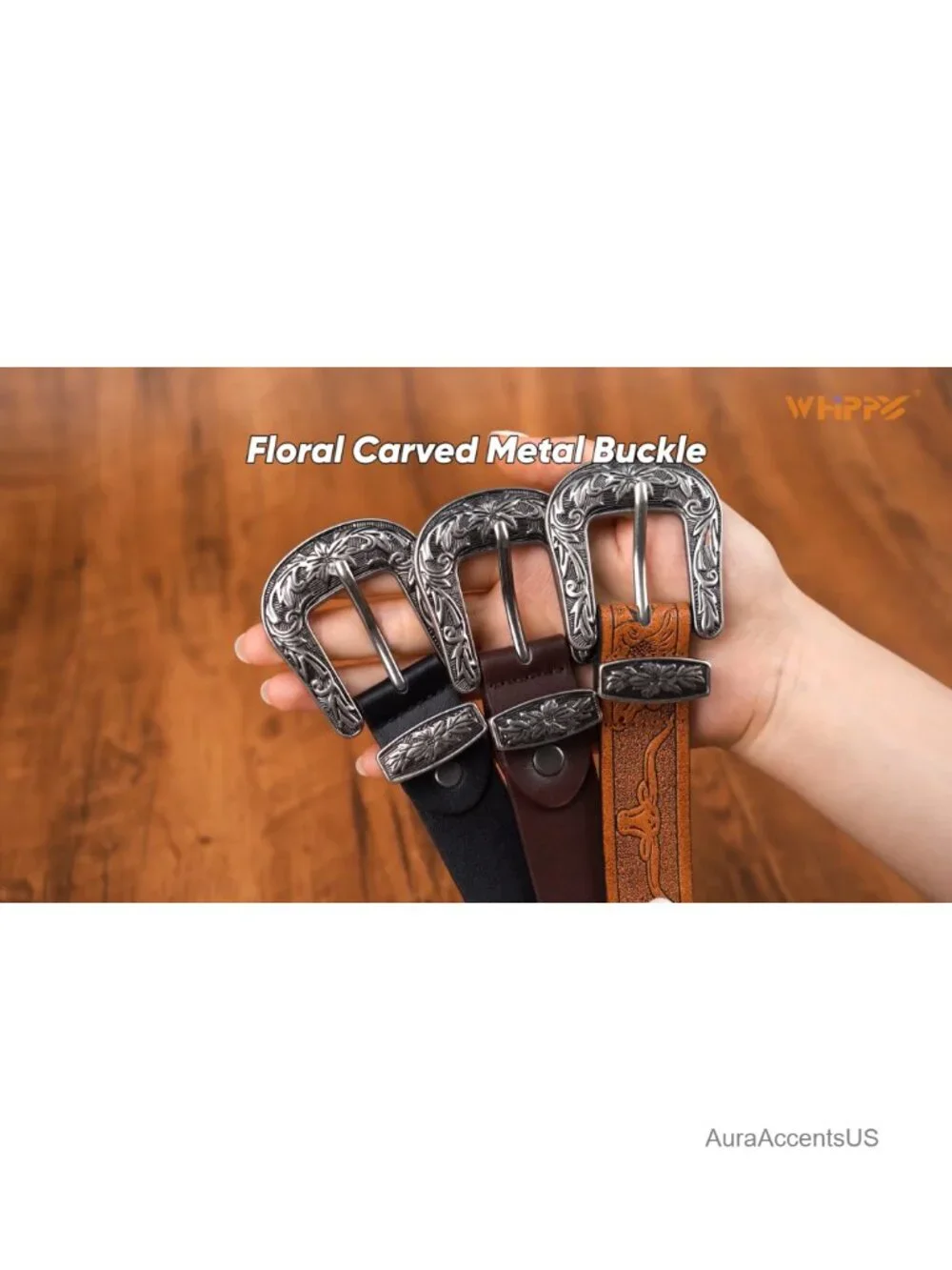 Vintage Western Belt for Women PU Leather Floral Buckle Cowgirl Waist Belt